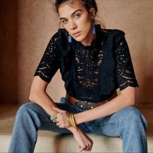 Sezane Pauletta Blouse size 34 or 2. NWT Black